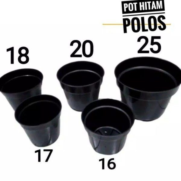 1 Lusin Pot 17 Hitam Polos Berbagai Ukuran (12 pcs)